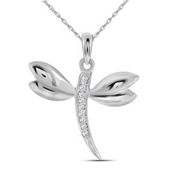 Womens Round Diamond Butterfly Bug Winged Pendant .03 Cttw 14kt White Gold - REF-7H9R