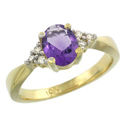 1.06 CTW Amethyst & Diamond Ring 10K Yellow Gold - REF-28V4R