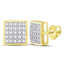 Mens Round Diamond Square Cluster Earrings 1/6 Cttw 10kt Yellow Gold - REF-12R9X