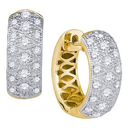 Womens Round Diamond Hoop Huggie Earrings 7/8 Cttw 14kt Yellow Gold - REF-74F9W