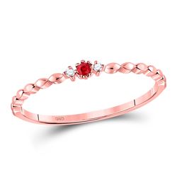 Womens Round Ruby Diamond Stackable Band Ring .03 Cttw 10kt Rose Gold - REF-5H9R