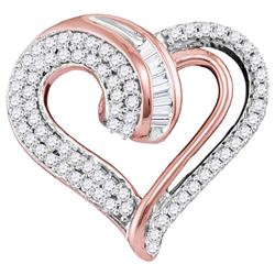 Womens Round Diamond Heart Pendant 1/4 Cttw 10kt Rose Gold - REF-16K9Y