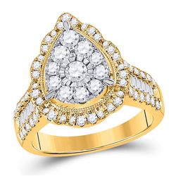 Womens Round Diamond Teardrop Pear Ring 1-5/8 Cttw 14kt Yellow Gold - REF-131M5H