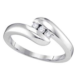 Womens Round Diamond 3-stone Promise Ring 1/8 Cttw 10kt White Gold - REF-18M9H