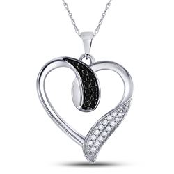 Womens Round Black Color Enhanced Diamond Heart Pendant 1/5 Cttw 10kt White Gold - REF-13F9W