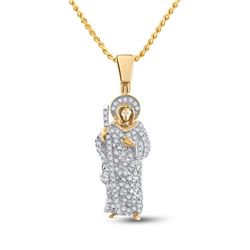 Mens Round Diamond Jesus Saint Charm Pendant 3/8 Cttw 14kt Yellow Gold - REF-30M9H