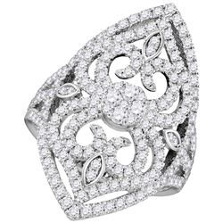 Round Diamond Cluster Bridal Wedding Engagement Ring 1-1/2 Cttw 14kt White Gold - REF-122Y5N