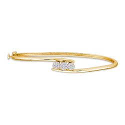 Womens Round Diamond Flower Cluster Bangle Bracelet 1/4 Cttw 14kt Yellow Gold - REF-60H9R