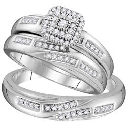 His Hers Round Diamond Solitaire Matching Wedding Set 1/3 Cttw 10kt White Gold - REF-35N5F