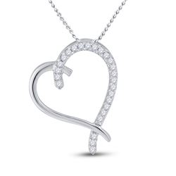 Womens Round Diamond Heart Pendant 1/6 Cttw 10kt White Gold - REF-9M5H