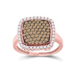 Womens Round Brown Diamond Square Cluster Ring 1 Cttw 10kt Rose Gold - REF-26N9F