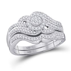 Round Diamond Cluster Bridal Wedding Ring Band Set 1/2 Cttw 10kt White Gold - REF-39R9X