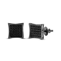 Mens Round Black Color Enhanced Diamond Square Earrings 1/6 Cttw 10kt White Gold - REF-8K9Y