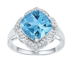 Womens Princess Lab-Created Blue Topaz Solitaire Ring 5 Cttw 10kt White Gold - REF-20K5Y