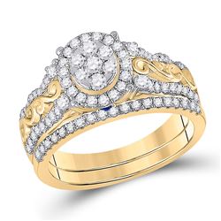 Round Diamond Bridal Wedding Ring Band Set 3/4 Cttw 14kt Yellow Gold - REF-82Y5N