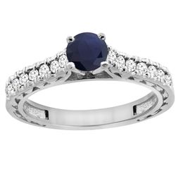 0.90 CTW Blue Sapphire & Diamond Ring 14K White Gold - REF-98F5N