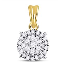 Womens Round Diamond Halo Cluster Pendant 1/2 Cttw 14kt Yellow Gold - REF-32F5W