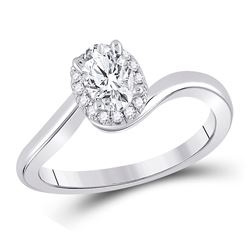 Oval Diamond Halo Bridal Wedding Engagement Ring 3/4 Cttw 14kt White Gold - REF-159M9H