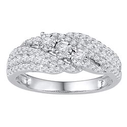 Womens Round Diamond 3-stone Band Ring 1/2 Cttw 10kt White Gold - REF-30W5K