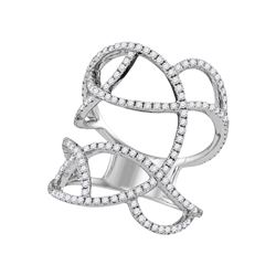 Womens Round Diamond Openwork Abstract Strand Knuckle Ring 1 Cttw 18kt White Gold - REF-146M9H