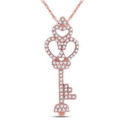 Womens Round Diamond Trefoil Heart Key Pendant 1/5 Cttw 10kt Rose Gold - REF-13W9K