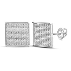 Womens Round Diamond Square Earrings 1/2 Cttw 14kt White Gold - REF-21X5A