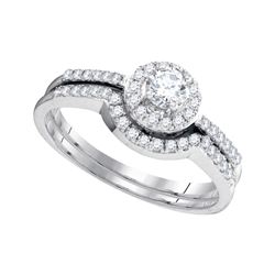 Round Diamond Bridal Wedding Ring Band Set 1/2 Cttw 10kt White Gold - REF-33K9Y