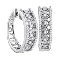 Womens Round Diamond Hoop Earrings 1/2 Cttw 10kt White Gold - REF-43X5A