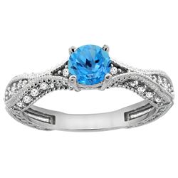 0.81 CTW Swiss Blue Topaz & Diamond Ring 14K White Gold - REF-67M8K