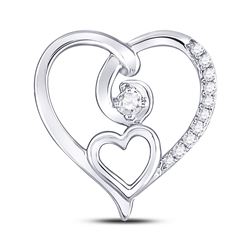 Womens Round Diamond Heart Pendant 1/10 Cttw 10kt White Gold - REF-10K5Y