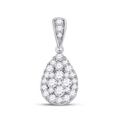 Womens Round Diamond Teardrop Cluster Pendant 1/2 Cttw 14kt White Gold - REF-27R9X