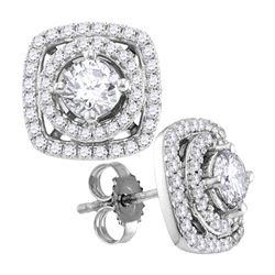 Womens Round Diamond Square Earrings 1 Cttw 10kt White Gold - REF-47R9X