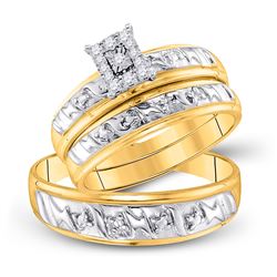 His Hers Round Diamond Solitaire Matching Wedding Set 1/10 Cttw 10kt Yellow Gold - REF-27N9F