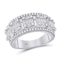 Womens Baguette Diamond Fashion Band Ring 1-1/4 Cttw 14kt White Gold - REF-98H5R