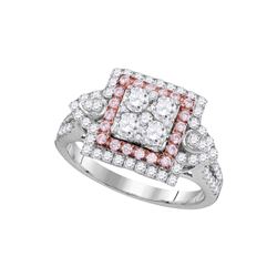 Womens Round Pink Diamond Square Cluster Ring 1 Cttw 14kt White Gold - REF-93R9X