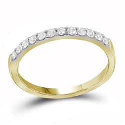 Womens Round Pave-set Diamond Single Row Wedding Band 1/4 Cttw 14kt Yellow Gold - REF-21R5X