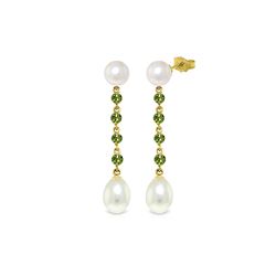 Genuine 11 ctw Pearl & Peridot Earrings 14KT Yellow Gold - REF-28R8P