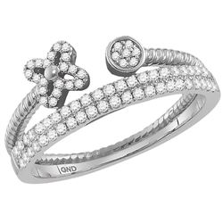 Womens Round Diamond Flower Bisected Stackable Band Ring 1/5 Cttw 10kt White Gold - REF-26H9R