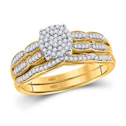 Round Diamond Cluster Bridal Wedding Ring Band Set 1/4 Cttw 10kt Yellow Gold - REF-27H5R