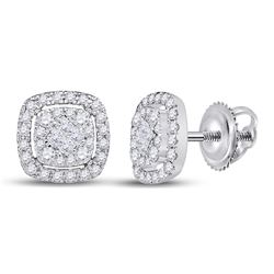 Womens Princess Diamond Cushion Cluster Earrings 1/2 Cttw 14kt White Gold - REF-41N5F