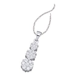 Womens Round Diamond 3-stone Flower Cluster Pendant 3/4 Cttw 14kt White Gold - REF-54H5R