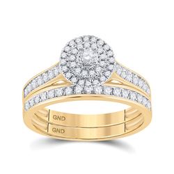 Round Diamond Halo Bridal Wedding Ring Band Set 1/2 Cttw 10kt Yellow Gold - REF-34Y9N