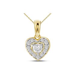 Womens Round Diamond Solitaire Heart Pendant 1/4 Cttw 14kt Yellow Gold - REF-25A9M