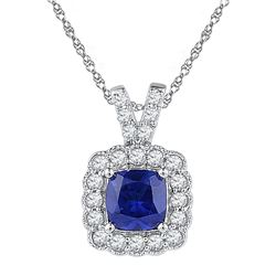 Womens Round Lab-Created Blue Sapphire Solitaire Pendant 3-1/2 Cttw 10kt White Gold - REF-17R5X