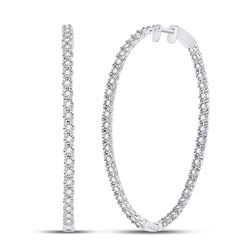 Womens Round Diamond Inside-Outside Hoop Earrings 1-1/4 Cttw 14kt White Gold - REF-118X9A