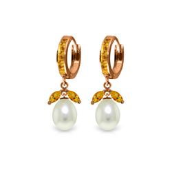 Genuine 10.30 ctw Citrine & Pearl Earrings 14KT Rose Gold - REF-56N7R