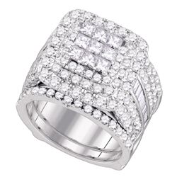 Diamond Cluster Wedding Bridal Ring Set 4 Cttw 14kt White Gold - REF-288A5M