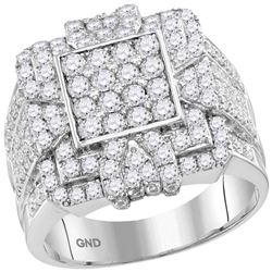 Mens Round Diamond Square Cluster Ring 3 Cttw 10kt White Gold - REF-164X5A