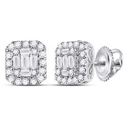 Womens Baguette Diamond Square Cluster Earrings 1/2 Cttw 14kt White Gold - REF-38W9K