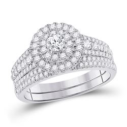 Round Diamond Bridal Wedding Ring Band Set 1 Cttw 10kt White Gold - REF-74Y9N